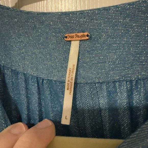 Free People Metallic Pleated Halter Dress Blue Size Large - Picture 5 of 8